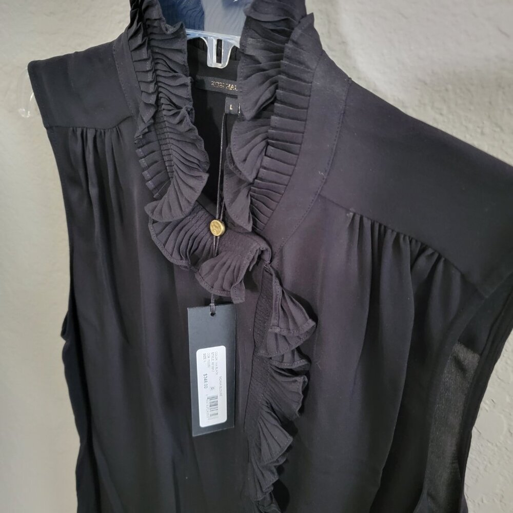 Kobi Halperin Black Silk Sleeveless Blouse with Ruffle.  Size L Large NWT